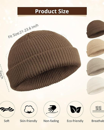 SATINIOR 4 Pieces Trawler Beanie Watch Hat Roll up Edge Skullcap Fisherman Beanie Unisex