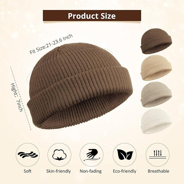 SATINIOR 4 Pieces Trawler Beanie Watch Hat Roll up Edge Skullcap Fisherman Beanie Unisex