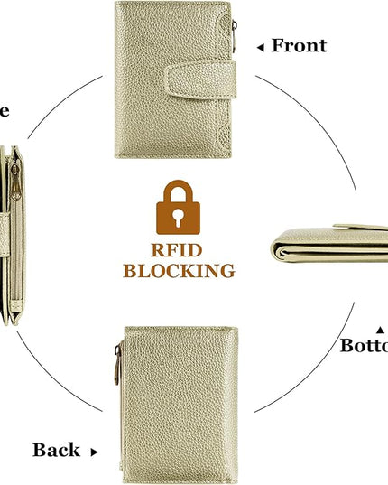 Airkit Small Wallet Women RFID Blocking Soft Leather Bifold Compact Card Holder Wallet for Women with Zipper Coin Pocket 4 ID Window