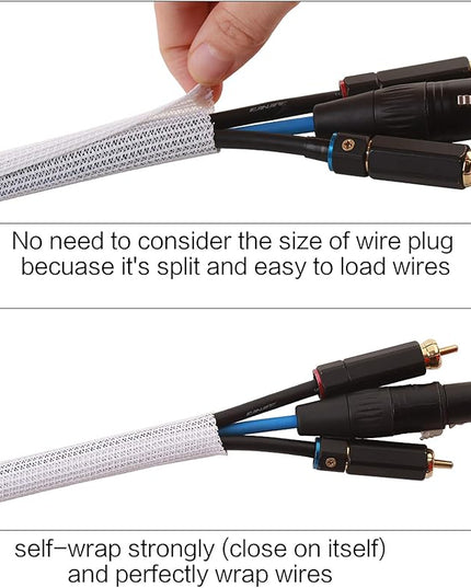 Alex Tech 20ft - 1.5 inch Cord Protector Wire Loom Tubing Cable Sleeve Split Sleeving for USB Cable Power Cord Audio Video Cable - Protect Cat from Chewing Cords - White