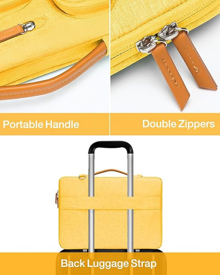 MOSISO 360 Protective Laptop Shoulder Bag,15 inch Computer Bag Compatible with MacBook Air M4 M3 M2/Pro A1990 A1707, Dell XPS Plus,Side Open Messenger Bag with 4 Zipper Pockets&Handle, Yellow