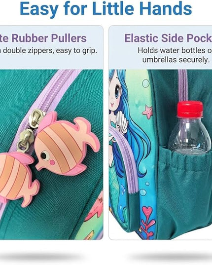 Kids Backpack for Boys and Girls, Kindergarten School Bag with Chest Strap (Teal Mermaid, 14 Inch)