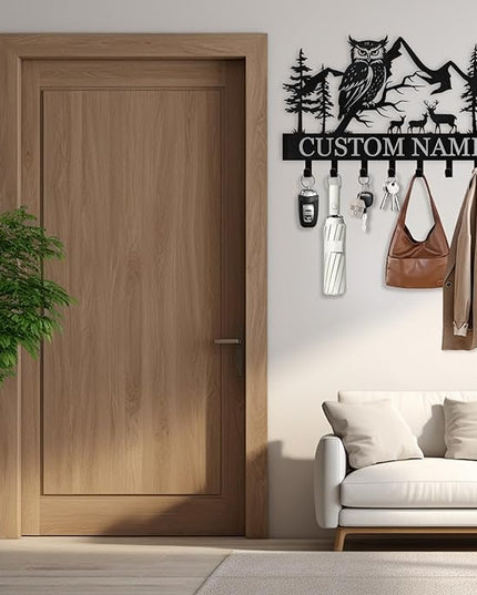 Kotagi Custom Key Holder Wall Mounted, Personalized Owl Key Holder for Wall, Key Rack Wall Mounted Home Decor, Coat Rack, Animal Theme Hooks Sweet Home Decor for Storage, Custom Housewarming Gifts