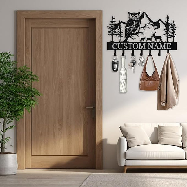 Kotagi Custom Key Holder Wall Mounted, Personalized Owl Key Holder for Wall, Key Rack Wall Mounted Home Decor, Coat Rack, Animal Theme Hooks Sweet Home Decor for Storage, Custom Housewarming Gifts
