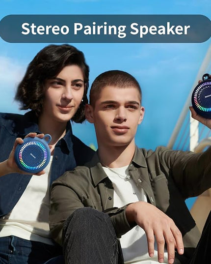 SOWO Shower Bluetooth Speaker Waterproof - Small Portable Wireless Clip Speaker with Louder Volume and Powerful Bass - Colorful Lights and 10H Playtime - Lightweight for Camping,Kayak,Boat - Blue