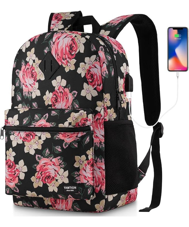 School Backpack,Classic Bookbag Women and Teen Girl Schoolbag with USB Port for High School College Office Work Travel