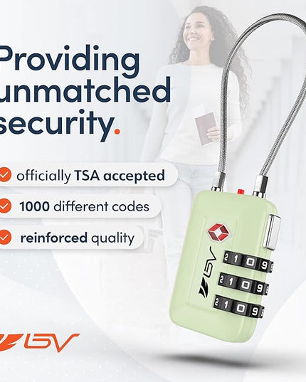 TSA Accepted Luggage Travel Lock, Set-Your-Own Combination Lock for School Gym Locker, Luggage Suitcase Baggage Locks, Filing Cabinets, Toolbox, Case (Mint Green, 4 Pack)
