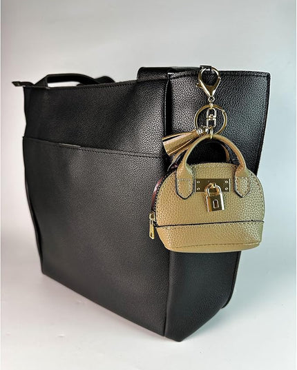 Plinvo Cute Genuine Leather Keychain Coin Purse for Women with Tassels Mini Change Pouch Brown (Grey)