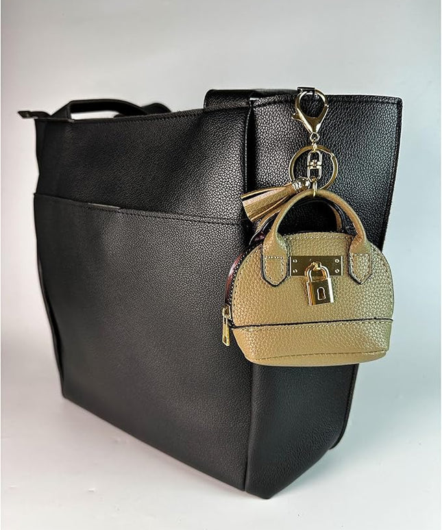 Plinvo Cute Genuine Leather Keychain Coin Purse for Women with Tassels Mini Change Pouch Brown (Grey)