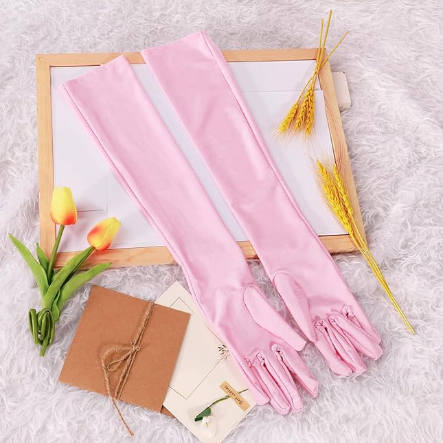 Lansian Long Opera Party Gloves for Women 1920s 20s Satin Gloves Costumes Elbow Length Bridal Evening Dress, 21 inches