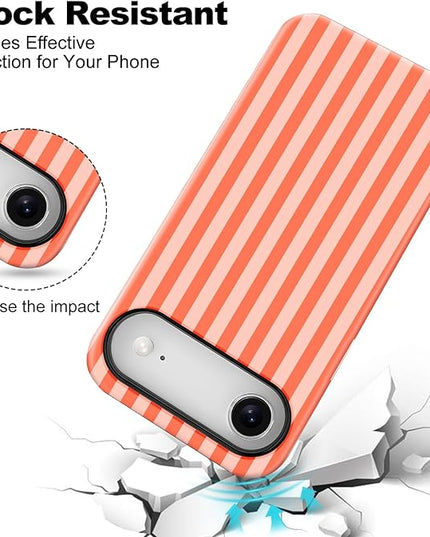 Magnetic for iPhone 17 Air Case Cute Stripes Phone Case, Shockproof Slim TPU and Hard PC Protective Phone Cover Compatible with MagSafe Designed for Women Girls, Deep Orange