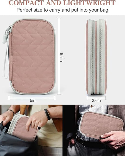 FYY Electronic Organizer, Travel Cable Organizer Bag Pouch Electronic Accessories Carry Case Portable Waterproof Double Layers All-in-One Storage Bag for Cable, Cord, Charger, Phone, Pattern Pink (M)