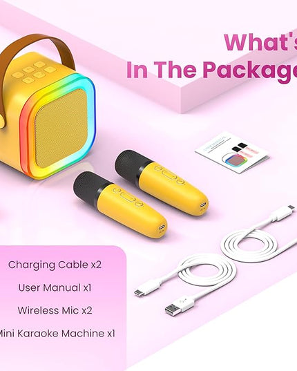 Karaoke Machine for Kids Adults, Portable Bluetooth Speaker with 2 Wireless Karaoke Microphones, 2026 TOP Birthday for Girls 3,4,5,6,8+Year Old Toddler Toys Karaoke Player(Yellow)