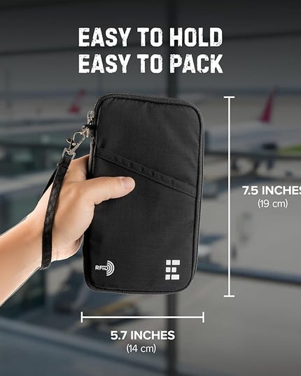 Zero Grid Family Passport Holder for Up to 6 Passports, Large Travel Document Organizer Wallet with 7 RFID Blocking Sleeves for Anti-Theft Protection - Midnight Black