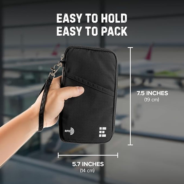 Zero Grid Family Passport Holder for Up to 6 Passports, Large Travel Document Organizer Wallet with 7 RFID Blocking Sleeves for Anti-Theft Protection - Midnight Black