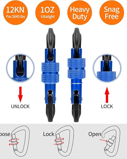 Carabiner Clips Heavy Duty 12kN (2697 lbs)-Lightweight Locking Carabiners for Camping, Hiking, Hammock, Dog Leash Harness, Outdoor and Gym etc, Keychains& Utility