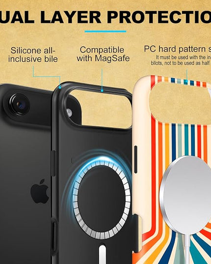 Magnetic for iPhone 17 Air Case Cute Frog Stripes Phone Case, Summer Shockproof Slim TPU and Hard PC Protective Phone Cover Compatible with MagSafe Designed for Women Girls