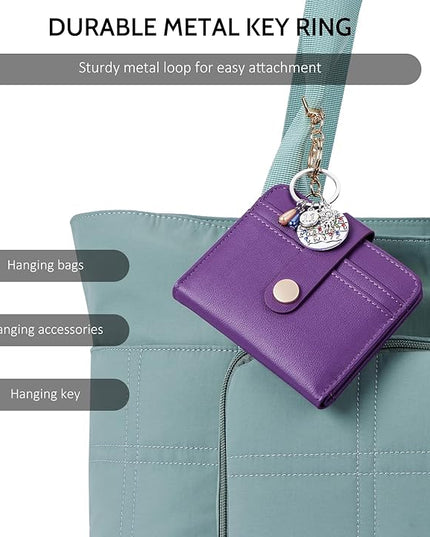 POIUGOYA Slim Wallet for Women,RFID Blocking Bifold Credit Card Holder with Zipper Coin Pocket,ID Window,Keychain