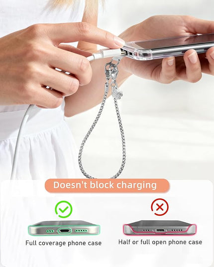 ROCONTRIP Metal Phone Lanyard with Gold Chain Detachable Phone Chain Wristlet with 2 Tether Tabs Universal iPhone Wrist Strap Premium Metal Buckles,Non-Rust,Unbreak iPhone Wristlet For Travel Shopping