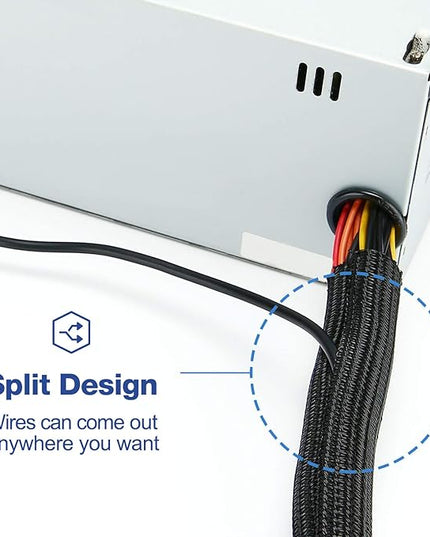 JOTO 1 Pack Cable Management Sleeve, 26 Feet Cord Organizer System with Zipper for TV Computer Office Home Entertainment, Flexible Cable Sleeve Wrap Cover Wire Hider System -Black