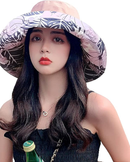 HUAMULAN Women Summer Sun Hat Wide Brim Wired Edge Floral Beach Bucket Hats Reversible Foldable Travel UV Protection Lady Hat