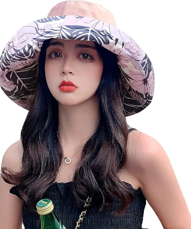 HUAMULAN Women Summer Sun Hat Wide Brim Wired Edge Floral Beach Bucket Hats Reversible Foldable Travel UV Protection Lady Hat