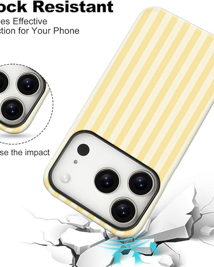 Magnetic for iPhone 17 Pro Case Cute Stripes Phone Case, Shockproof Slim TPU and Hard PC Protective Phone Cover Compatible with MagSafe Designed for Women Girls, Pink and White