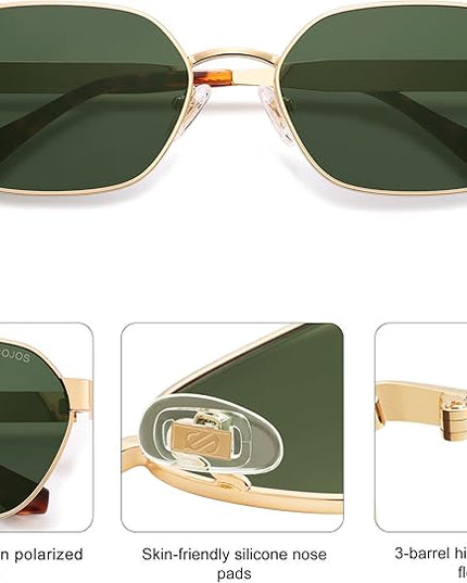 SOJOS Trendy Polarized Hexagon Sunglasses for Women Men, UV400 Retro Rectangle Shades SJ1238