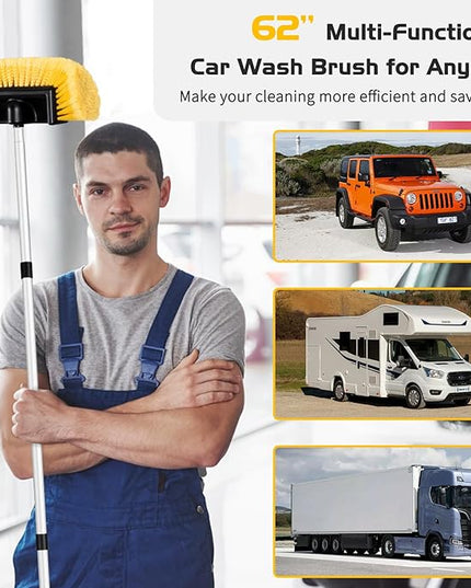 Ordenado 62" Car Wash Brush with Long Handle, Soft Bristle Car Cleaning Brush Supplies, Snow Brushes for Washing Exterior, Cars Washing Brushes Scratch-Free Wash Mop Kit, Universal for RV Truck SUV