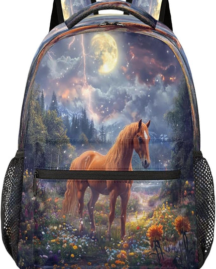 Large Backpack with 15.6 Inch Laptop Compartment, Fantasy Horse Forest Adult Backpack for Work, Travel & School College Boys Girls