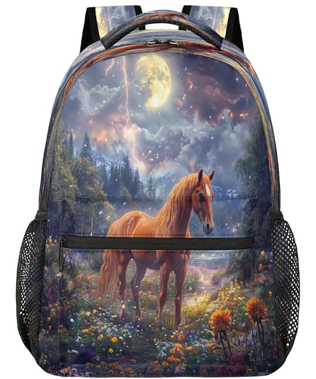 Large Backpack with 15.6 Inch Laptop Compartment, Fantasy Horse Forest Adult Backpack for Work, Travel & School College Boys Girls