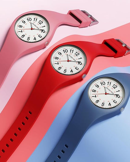 GOLDEN HOUR Waterproof Sports Analog Unisex Watches for Nurse Medical Professionals, Students - Military Time Glowing Easy to Read Dial, Jelly Silicone Strap