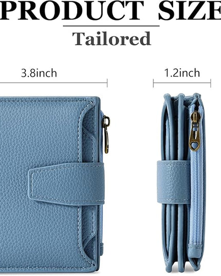Airkit Small Wallet Women RFID Blocking Soft Leather Bifold Compact Card Holder Wallet for Women with Zipper Coin Pocket 4 ID Window