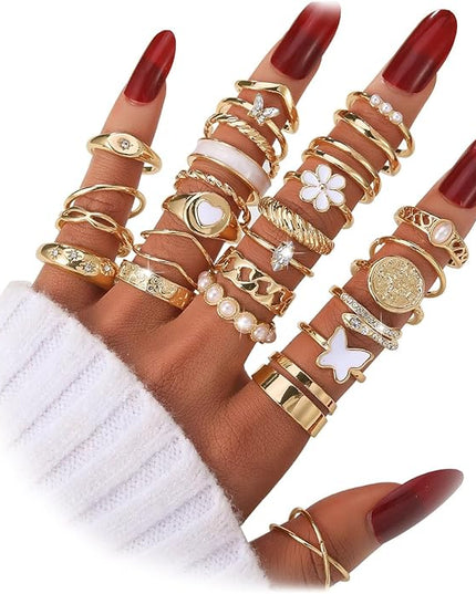 KISS WIFE Goldenen Silvery Black Kunckle Rings Set for Women, Dainty Simple Trendy Cute Stackable Finger Rings Pack, Perfect for Stacking Layering on Thumb and Knuckle, Mixed Size, Jewelry Gift