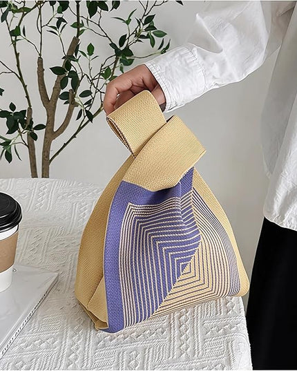 Women's Wrist Knot Tote Bag Small Crochet Wristlet Handbag Aesthetic Cute Knit Purse (Very Small Size)