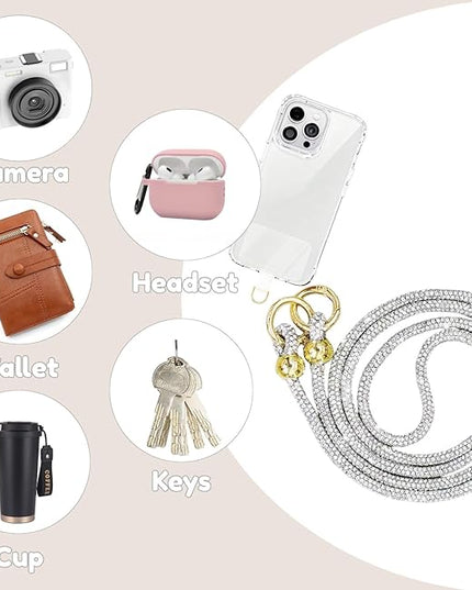 Crystal Phone Lanyard for Women Sparkling Crossbody Phone Strap with Full Rhinestone Bling Anti-Theft Phone Strap