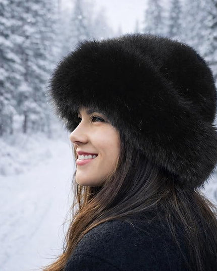 3 Pieces Women’s Faux Fur Bucket Hat Winter Warm Plush Furry Hat – Soft Fluffy Cold Weather Hat for Outdoor Travel