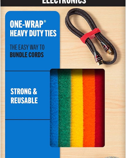 VELCRO Brand ONE-WRAP Ties | Cable Management, Wires & Cords | Self Gripping Cable Ties, Reusable | 5 Ct - 8" x 1/2" | Multi-color