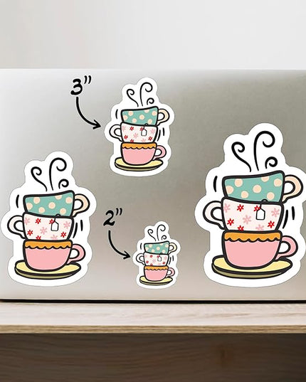 (3PCS) Coffee Cups Stacked Sticker for Phone Tablet Laptop Car Truck Window | 3" Sticker