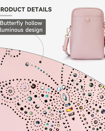 Small Crossbody Bags for Women, Lightweight Mini Cute Cell Phone Purse for Women with Tassel Shining Butterfly