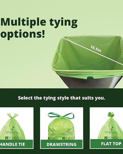 Simply Bio 13 Gallon Compostable Trash Bags Liners with Flat-Top, Thick 0.87 Mil, 49.21 Liter, 50 Bags, Tall Kitchen Food Scrap Waste Bag, ASTM D6400, US BPI and OK Compost Home Certified