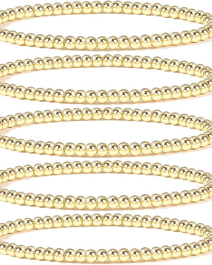 Elegance 11 designs 14K Gold Plated Bead Ball Bracelet Stretchable Elastic Gold Beaded Bracelets for Women