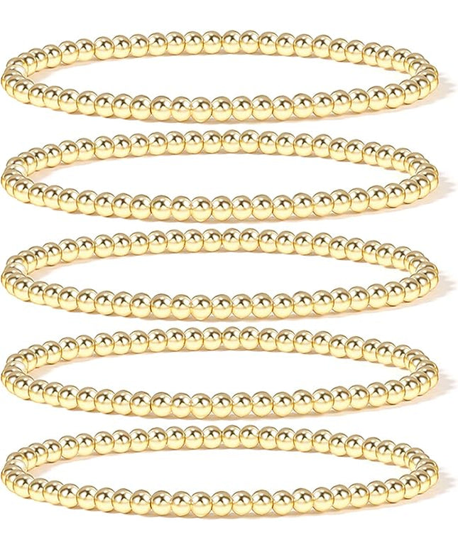 Elegance 11 designs 14K Gold Plated Bead Ball Bracelet Stretchable Elastic Gold Beaded Bracelets for Women