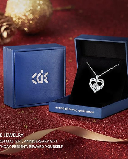 CDE Forever Love Heart Necklaces for Women, Wedding Anniversary, Birthday Mothers Day Christmas Day Gifts for Mom, Mother, Wife, friend, S925 Silver Jewelry with Birthstone Pendant