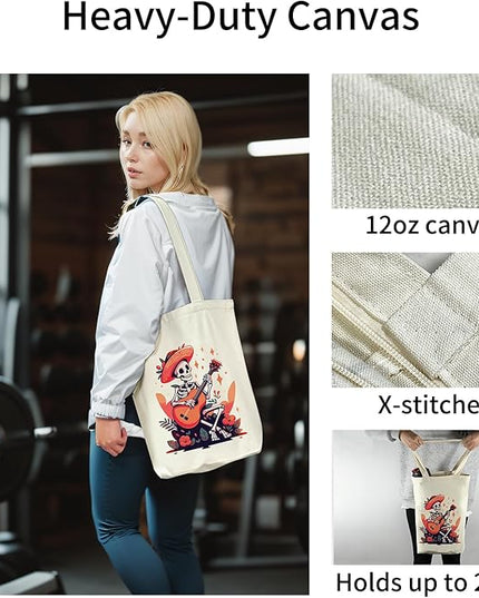 Tote Bag for Women, Reusable Zippered Canvas Bag with Handles Pocket Thick Canvas, for Grocery Shopping Beach Gift