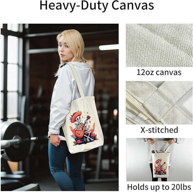 Tote Bag for Women, Reusable Zippered Canvas Bag with Handles Pocket Thick Canvas, for Grocery Shopping Beach Gift