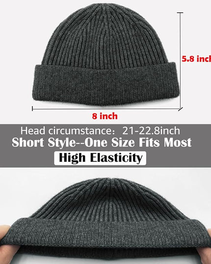 ROYBENS Thin Swag Wool Short Fisherman Beanie for Men Women, Knit Cuff Trawler Beanie Watch Hat, Soft Spring Fall Skull Cap