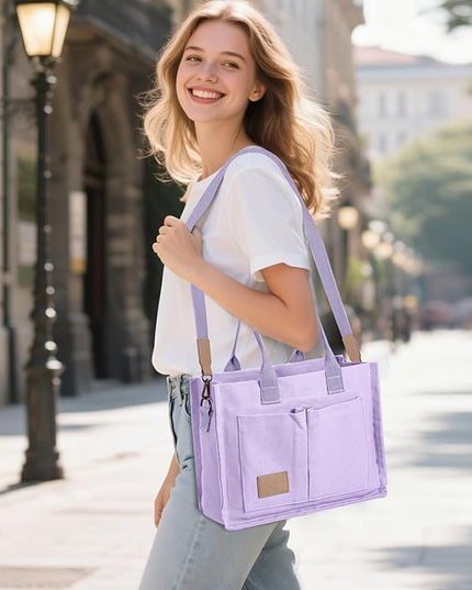 Canvas Tote Bag for Women Crossbody Work Purse with Pockets Top Handle Handbag Satchel Bags for Travel Nurse Teacher
