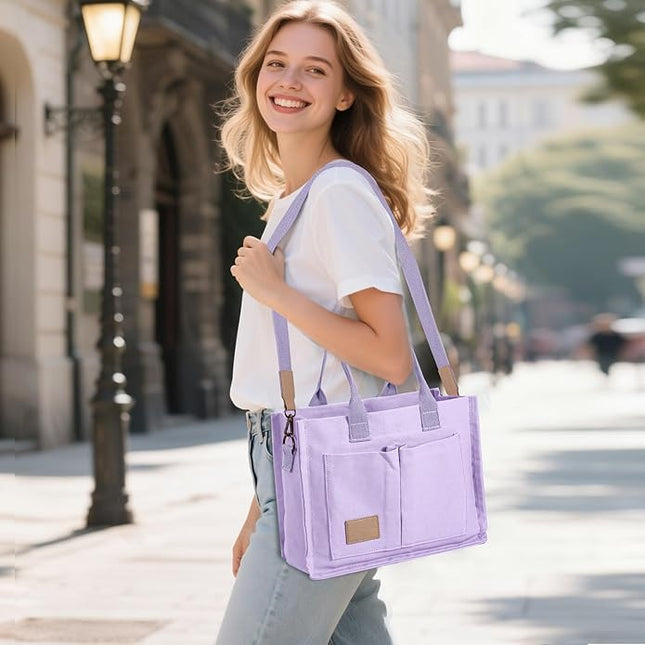 Canvas Tote Bag for Women Crossbody Work Purse with Pockets Top Handle Handbag Satchel Bags for Travel Nurse Teacher