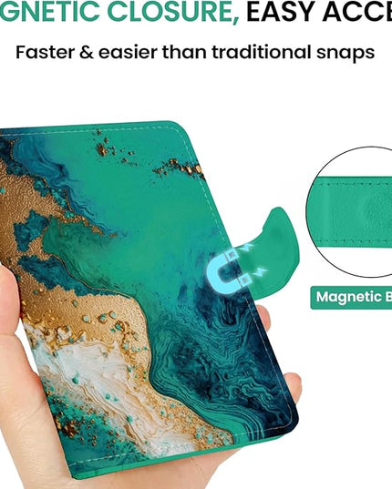 Passport Holder for Travel Essentials, RFID Blocking Leather Cover Wallet with Magnetic Closure, Aesthetic & Cute Passport Book Case for Women and Men - Coastline